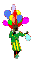 Animatie van Zwarte Piet: Zwarte Piet houdt ballonnen vast