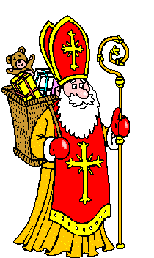Animatie van Sinterklaas snoepgoed: Sinterklaas heeft een mand met cadeautjes op zijn rug