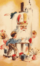 Nostalgische animatie van Sinterklaas: De kinderen maken een schilderij van Sinterklaas