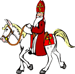 Animatie van het paard van Sinterklaas: Sinterklaas zit op zijn paard dat zijn hoofd op en neer doet evenals zijn staart