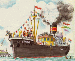 Animatie van de boot van Sinterklaas: De boot van Sinterklaas komt er weer aan vanuit Spanje