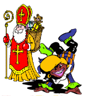 Animatie van Sinterklaascadeau: Zwarte Piet doet een handstand terwijl Sinterklaas toekijkt